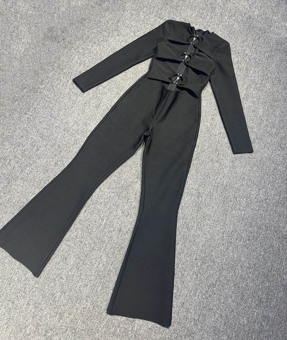Round Neck Hollow Tight Bandage Jumpsuit - REBECATHELABEL