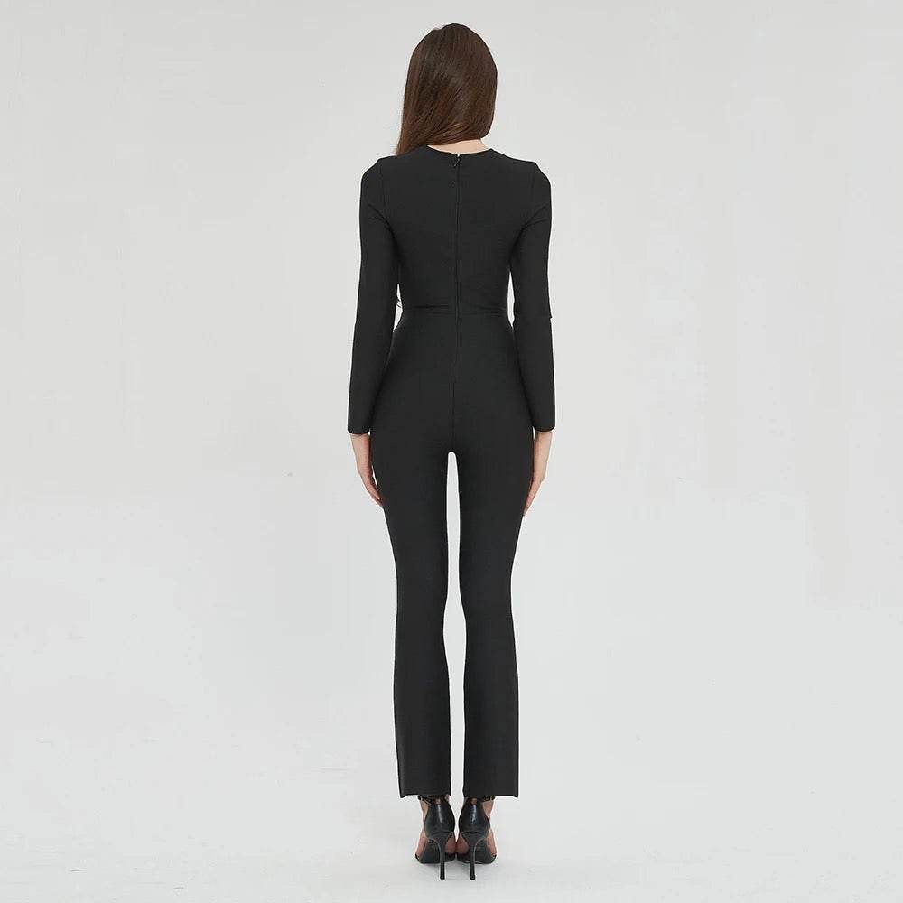 Round Neck Hollow Tight Bandage Jumpsuit - REBECATHELABEL
