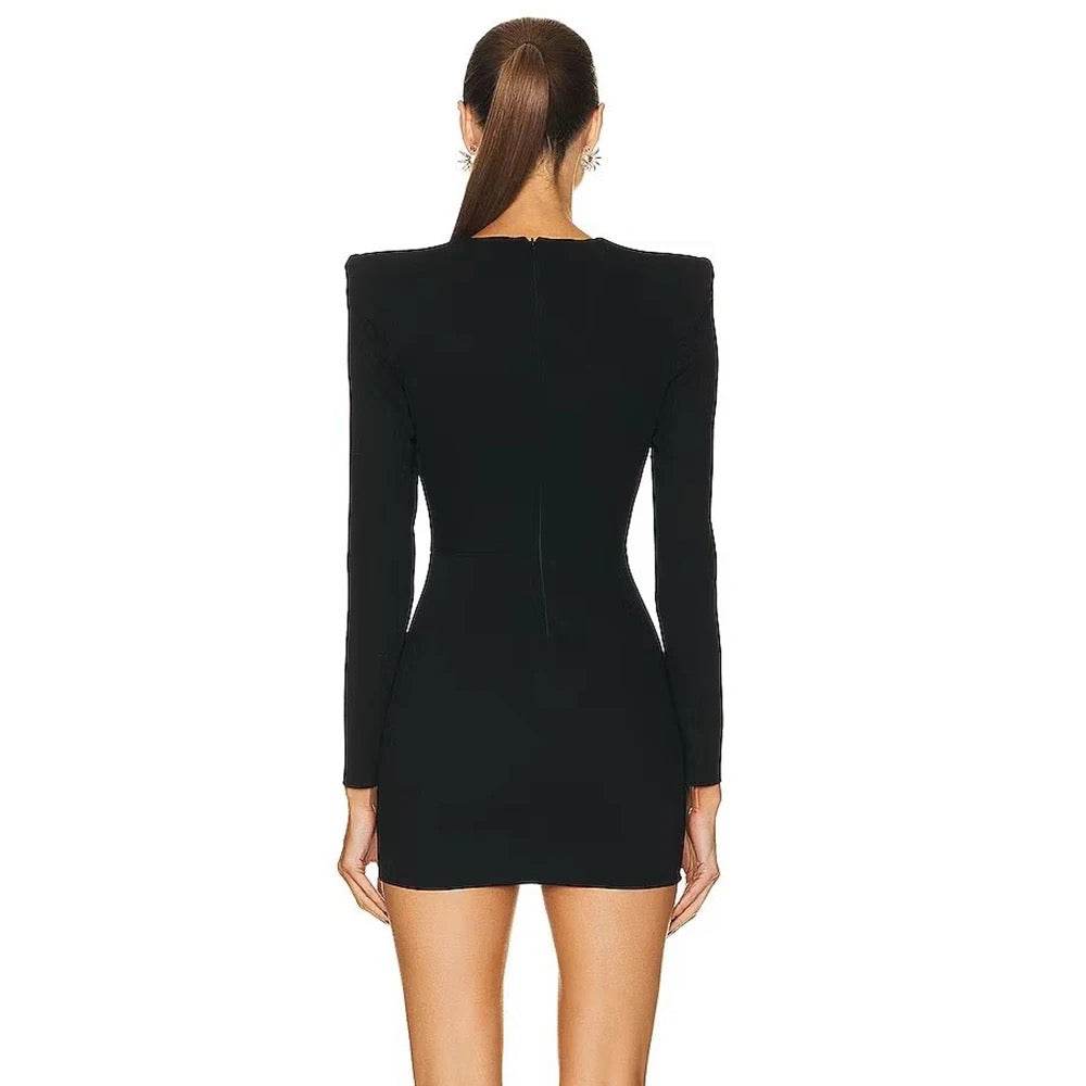 Round Neck Long Sleeve Hollow Sexy Tight Mini Bandage Dress - REBECATHELABEL