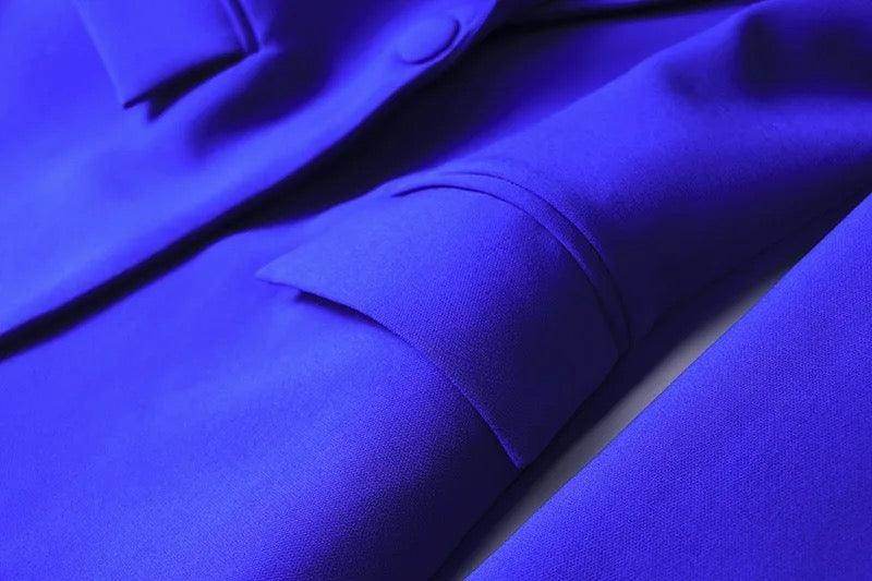 Royal Blue One Button Mid Length Fitted Blazer set - REBECATHELABEL
