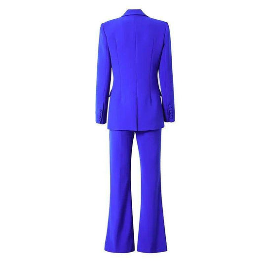 Royal Blue One Button Mid Length Fitted Blazer set - REBECATHELABEL