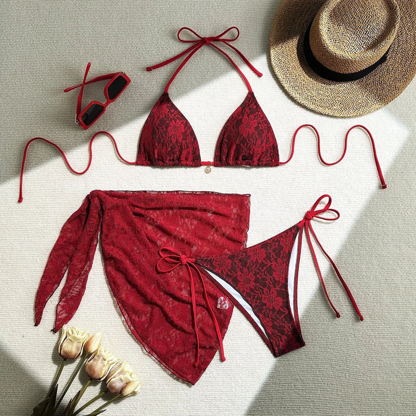 Micro Thong Swimwear with Long Sleeve Cover Up Side Beach Bathing Suit Halter String Swimsuits