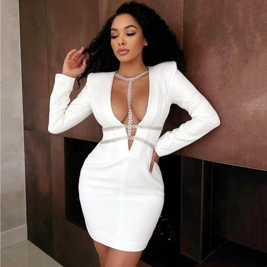 SPARKLY RHINESTONE MINI DRESS - REBECATHELABEL