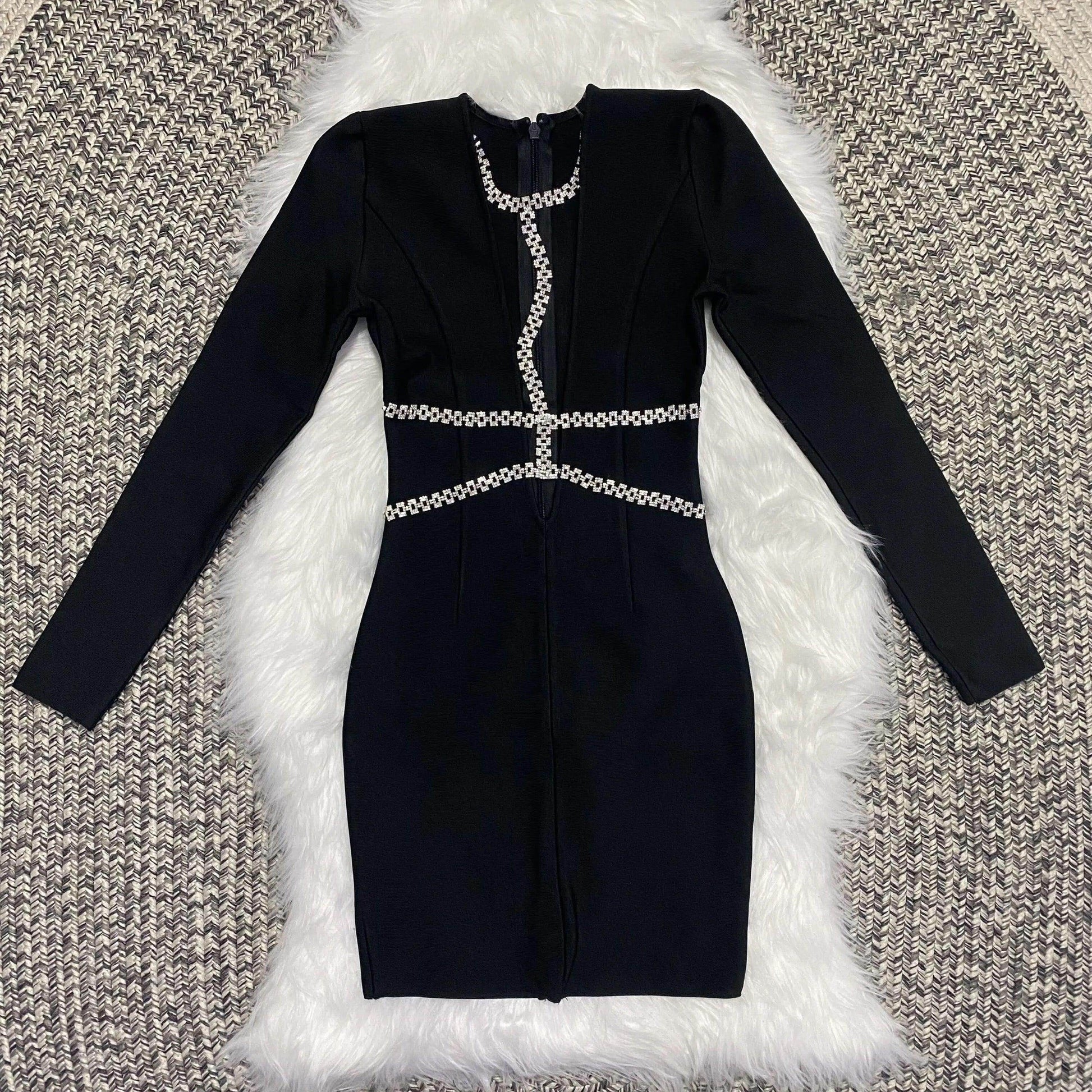 SPARKLY RHINESTONE MINI DRESS - REBECATHELABEL