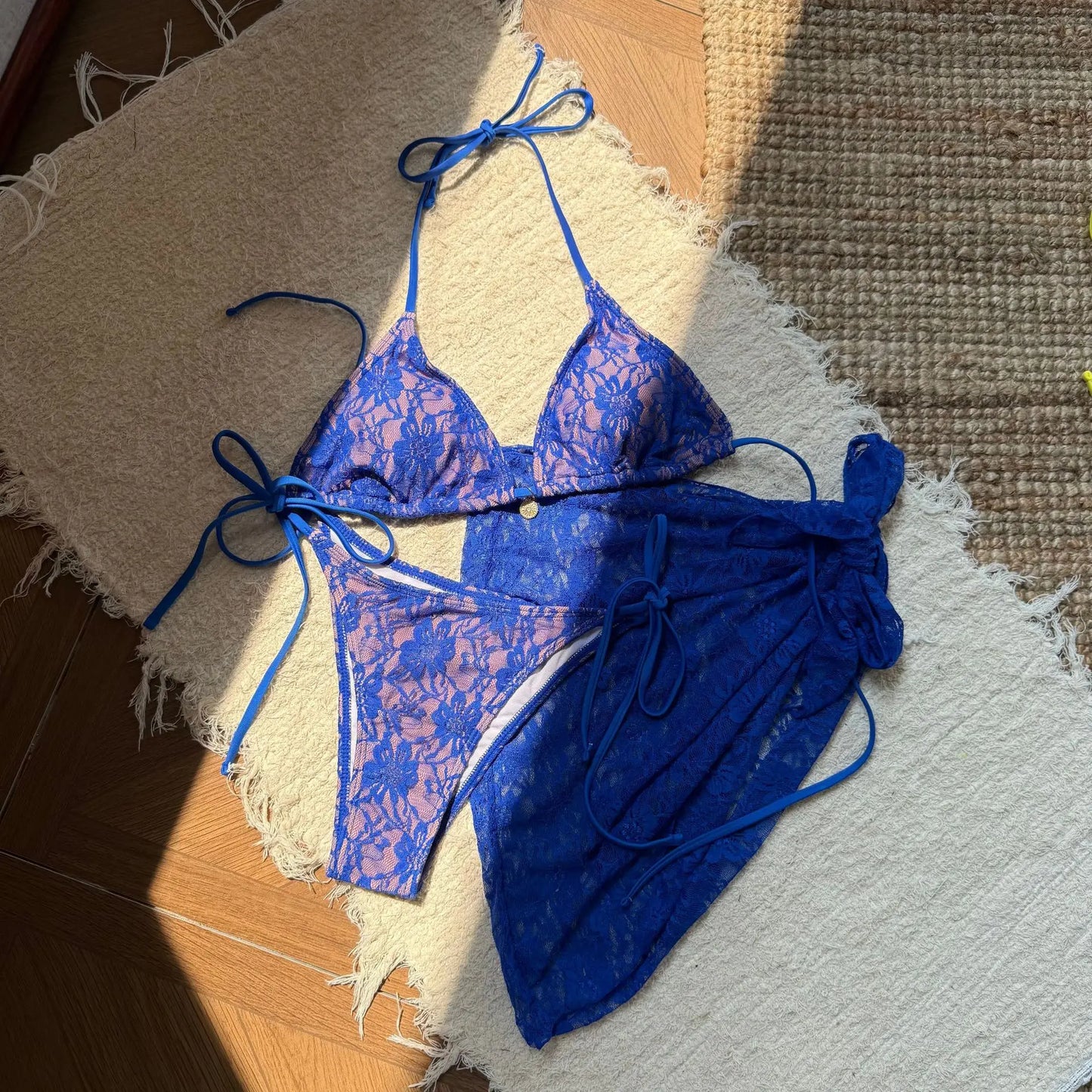 Micro Thong Swimwear with Long Sleeve Cover Up Side Beach Bathing Suit Halter String Swimsuits