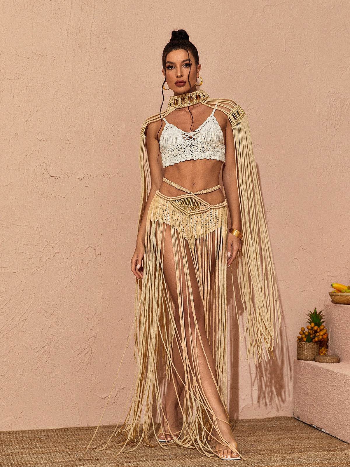 Sabrina Fringe Set In Beige - REBECATHELABEL