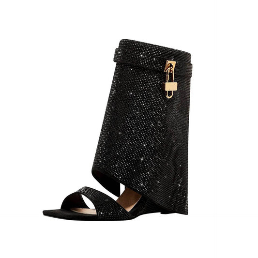 Sandals Boots Crystal Metal Lock - REBECATHELABEL