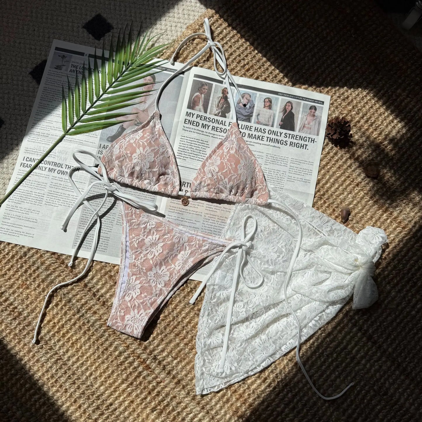 Micro Thong Swimwear with Long Sleeve Cover Up Side Beach Bathing Suit Halter String Swimsuits