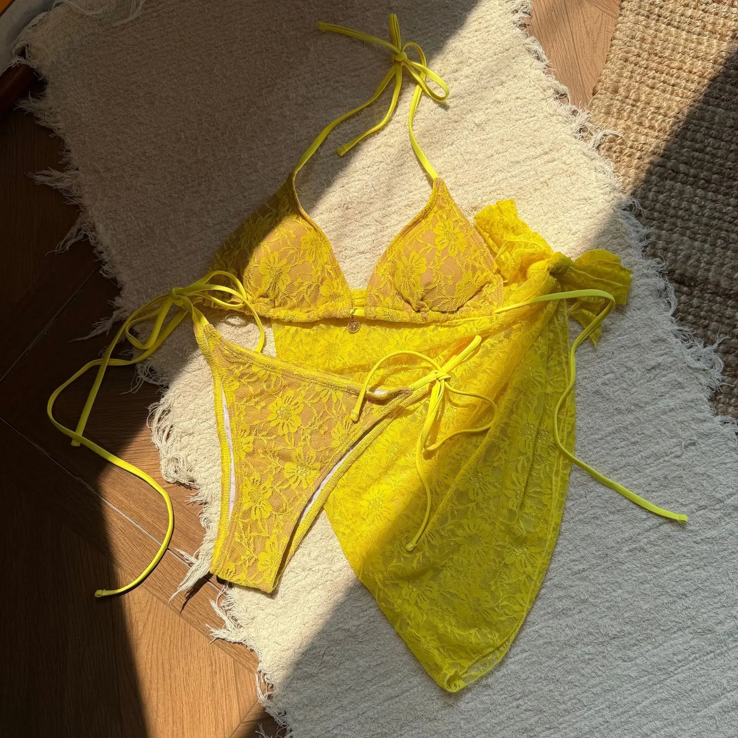 Micro Thong Swimwear with Long Sleeve Cover Up Side Beach Bathing Suit Halter String Swimsuits