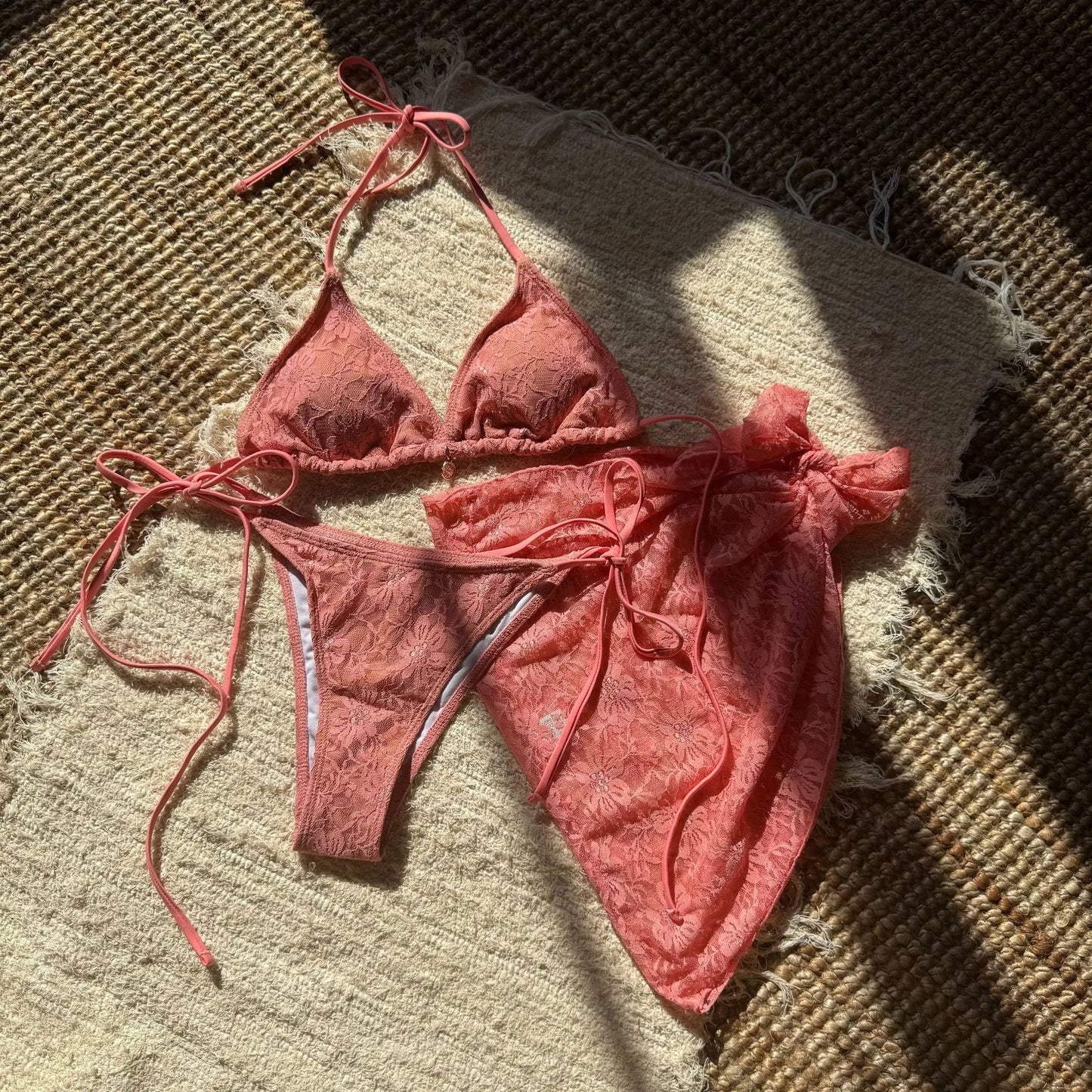 Micro Thong Swimwear with Long Sleeve Cover Up Side Beach Bathing Suit Halter String Swimsuits