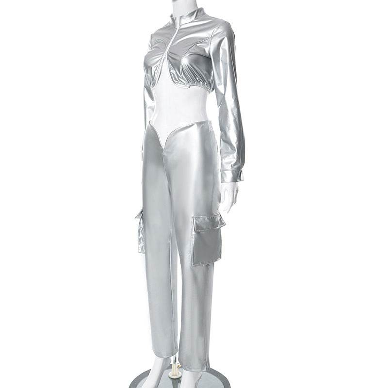 Sense Cropped Long Sleeve Faux Leather set - REBECATHELABEL