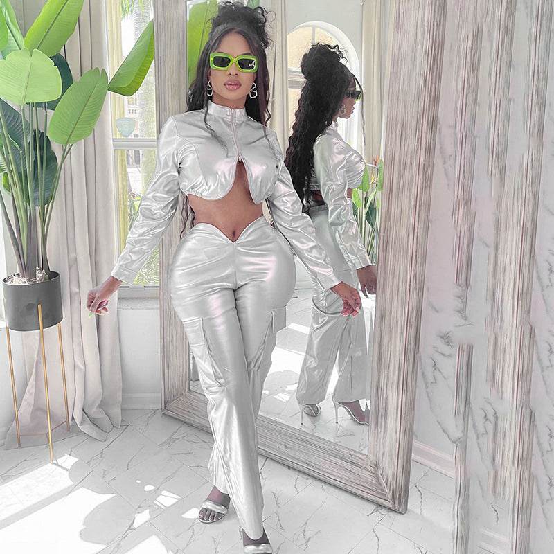 Sense Cropped Long Sleeve Faux Leather set - REBECATHELABEL