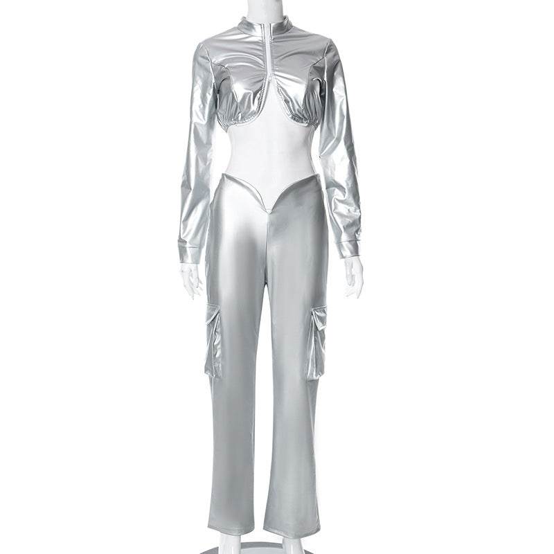 Sense Cropped Long Sleeve Faux Leather set - REBECATHELABEL