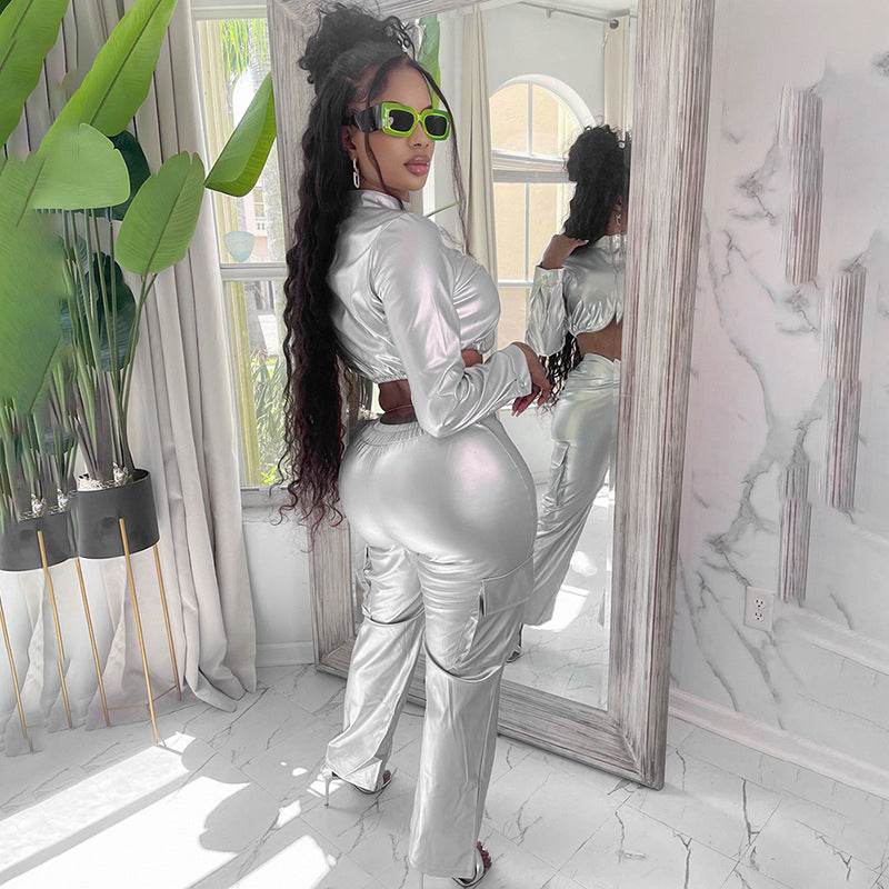 Sense Cropped Long Sleeve Faux Leather set - REBECATHELABEL