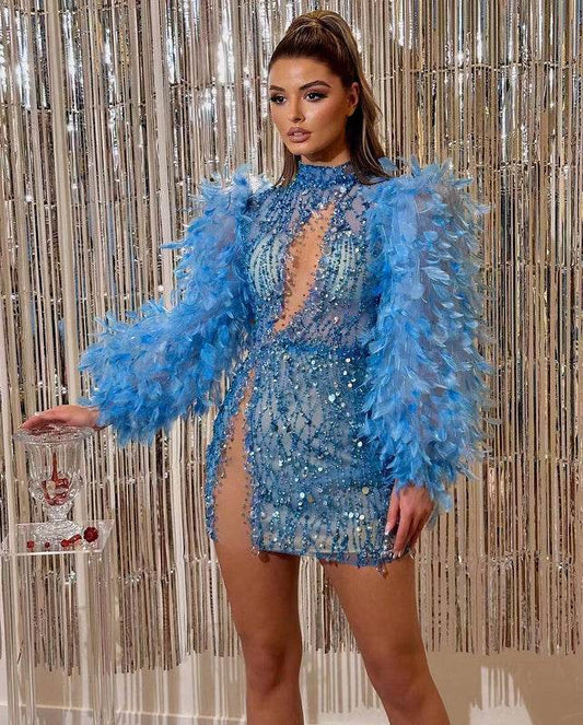 Sequin feather mini dress - REBECATHELABEL