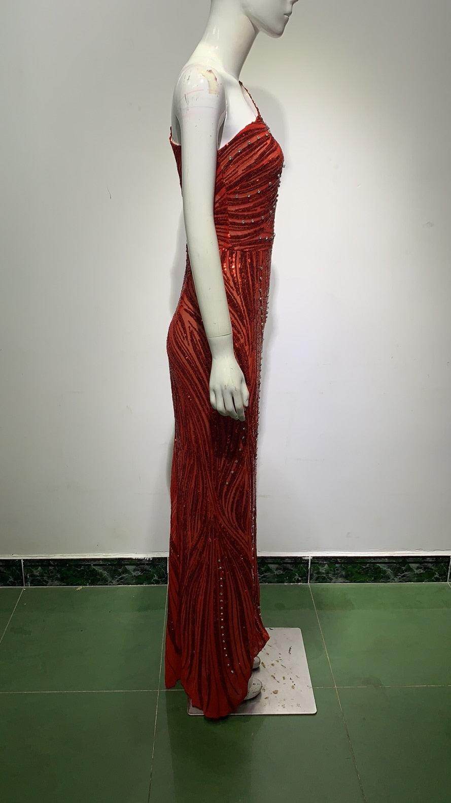 Sequine Diamond Gillter One Shoulder Dress - REBECATHELABEL