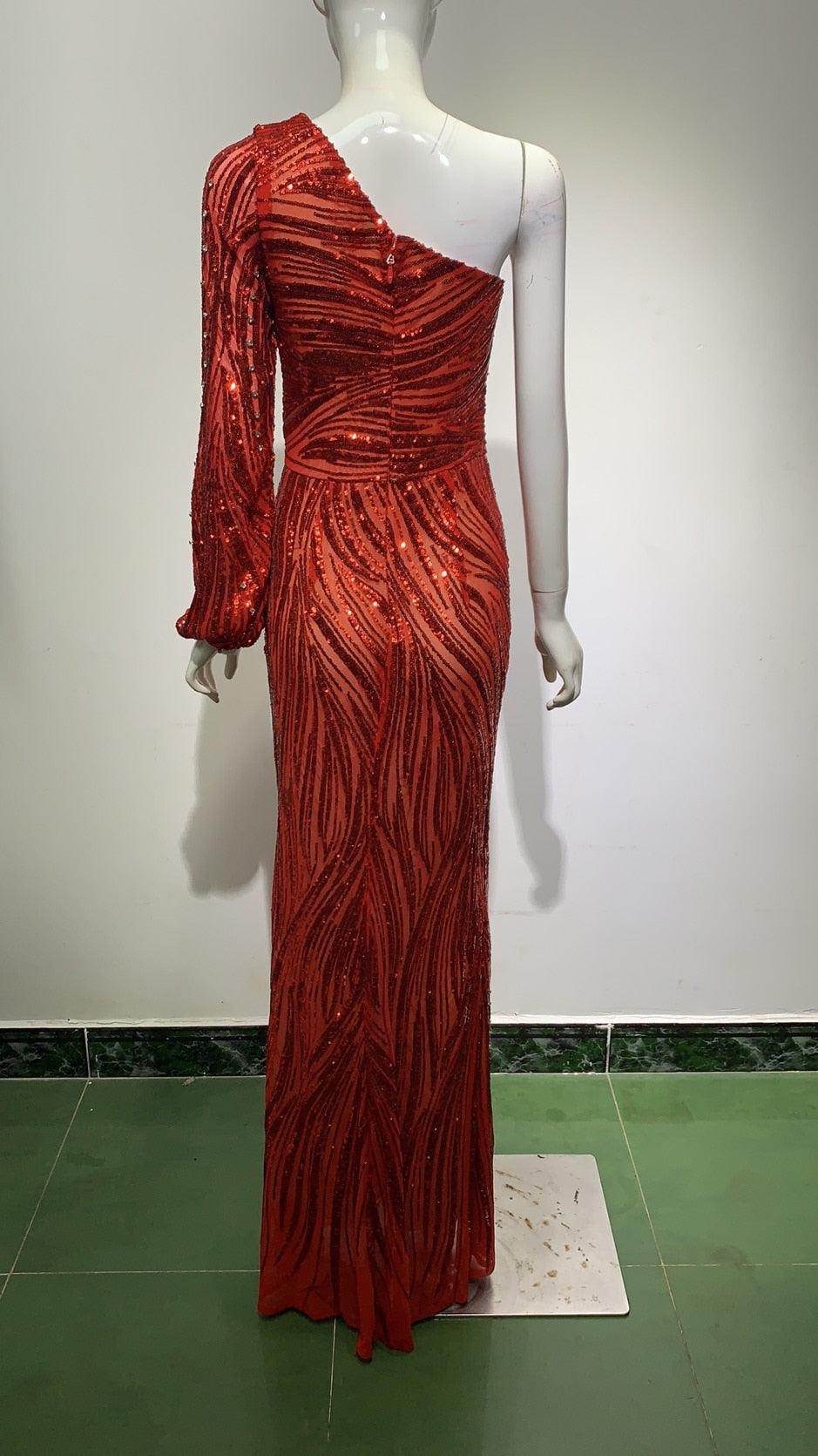 Sequine Diamond Gillter One Shoulder Dress - REBECATHELABEL