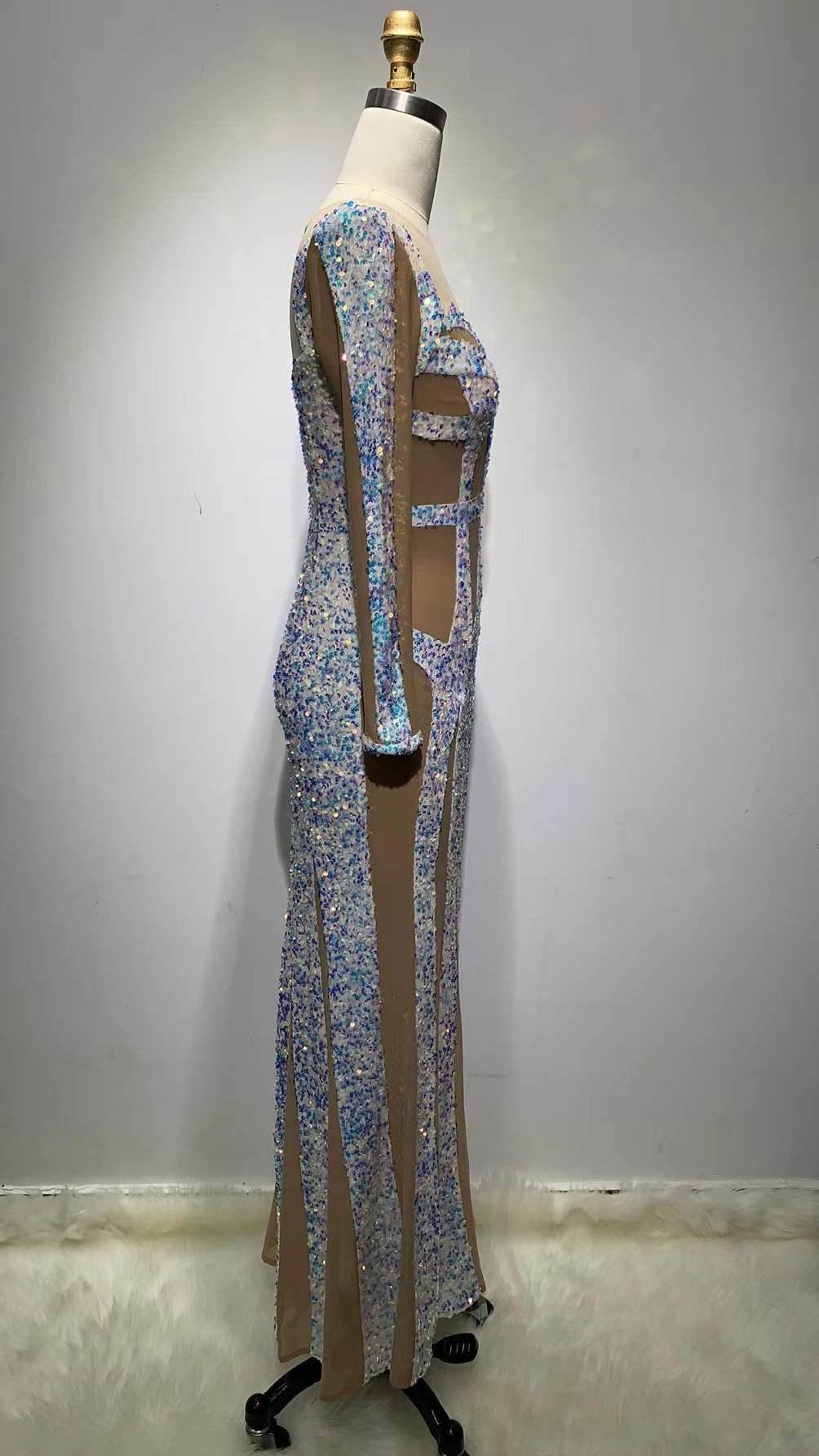 Sequined Maxi Long Sleeve Elegant dress - REBECATHELABEL