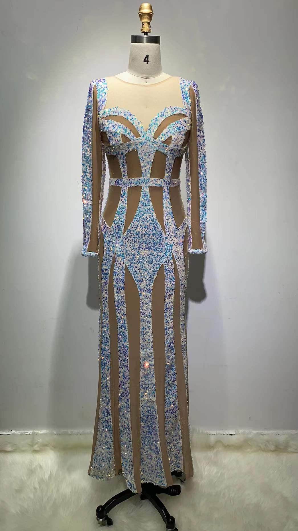 Sequined Maxi Long Sleeve Elegant dress - REBECATHELABEL