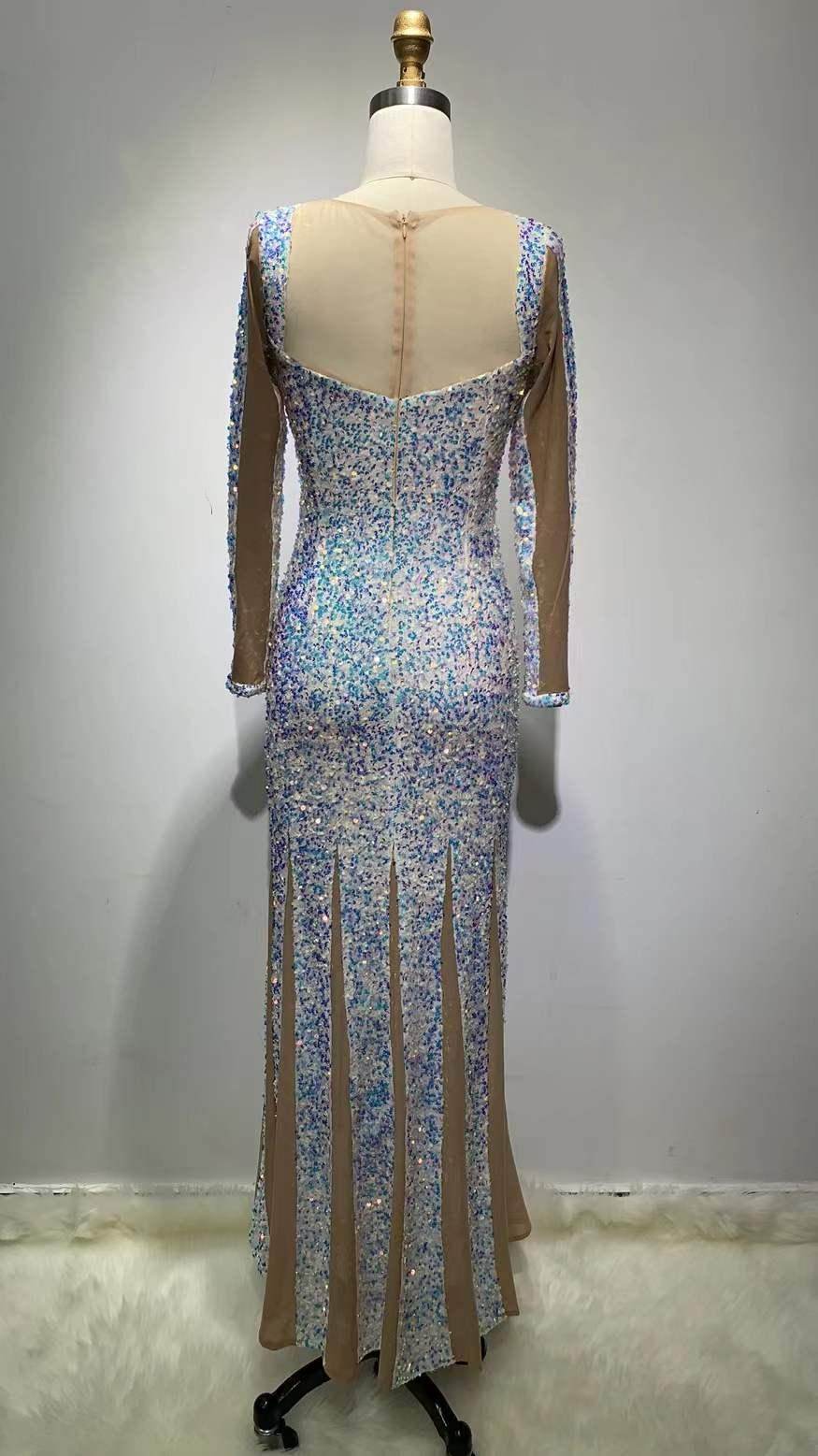 Sequined Maxi Long Sleeve Elegant dress - REBECATHELABEL