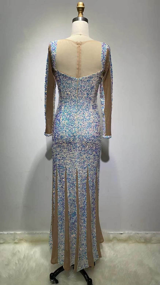 Sequined Maxi Long Sleeve Elegant dress - REBECATHELABEL