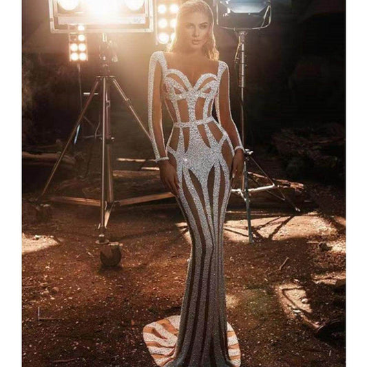 Sequined Maxi Long Sleeve Elegant dress - REBECATHELABEL