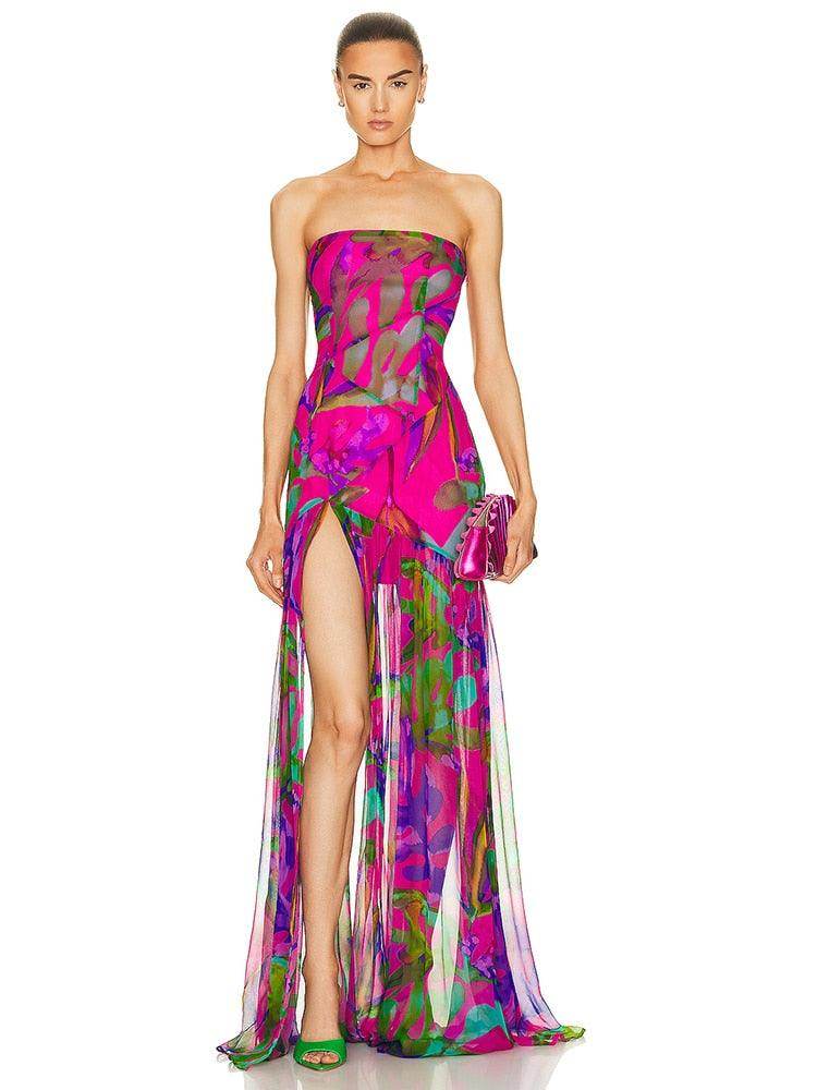 Sexy Sleeveless Split Colorful Vacation Maxi Dress - REBECATHELABEL