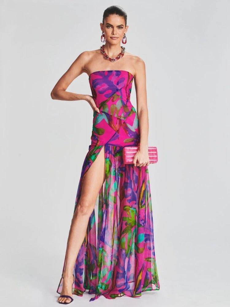 Sexy Sleeveless Split Colorful Vacation Maxi Dress - REBECATHELABEL