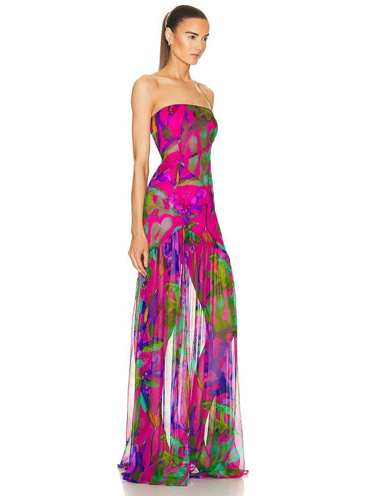 Sexy Sleeveless Split Colorful Vacation Maxi Dress - REBECATHELABEL
