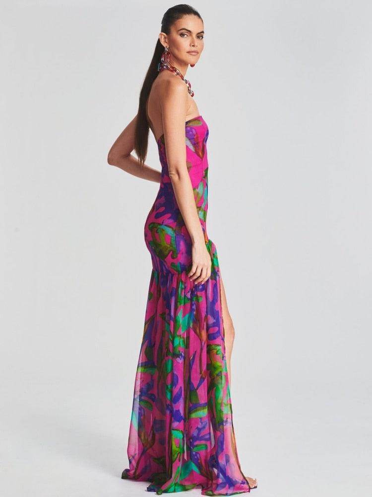 Sexy Sleeveless Split Colorful Vacation Maxi Dress - REBECATHELABEL