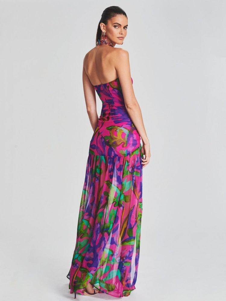 Sexy Sleeveless Split Colorful Vacation Maxi Dress - REBECATHELABEL