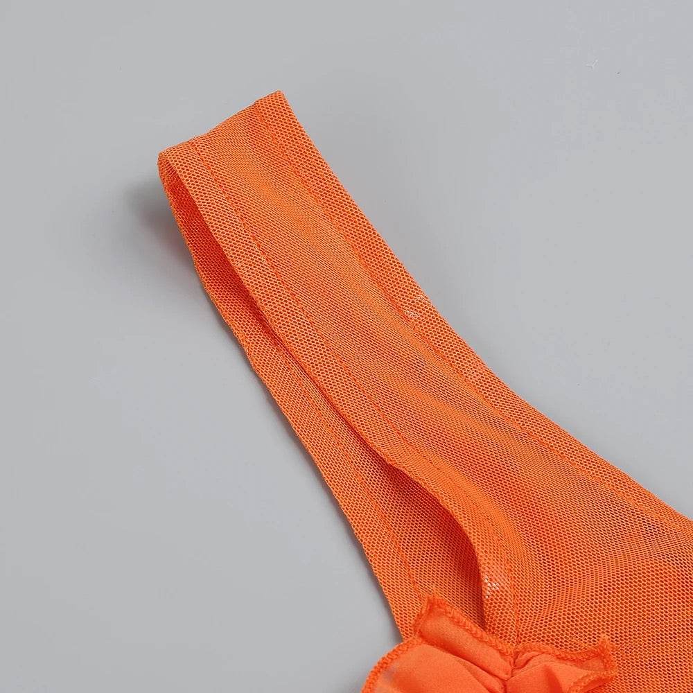 Sexy Sleeveless Tulle Pleated Strap Orange Irregular Maxi Dress - REBECATHELABEL