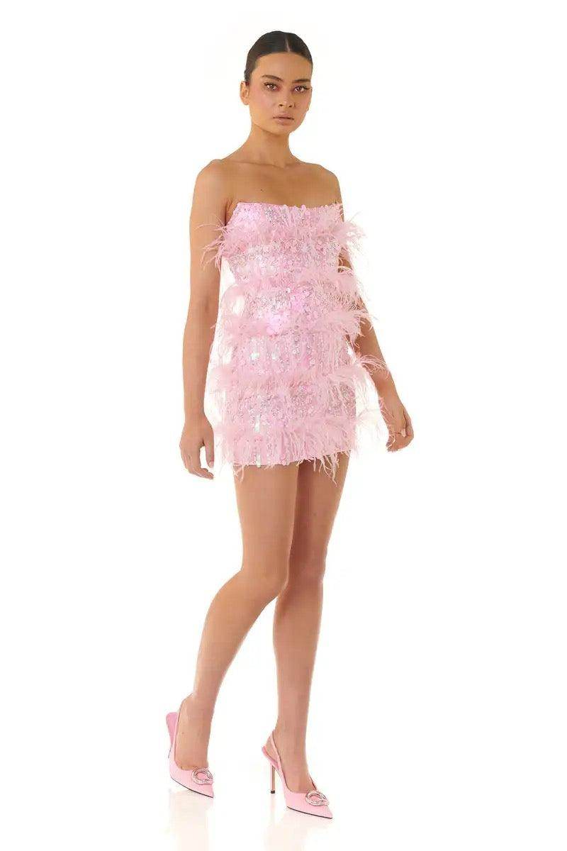 Shania Sequin Feather dress - REBECATHELABEL