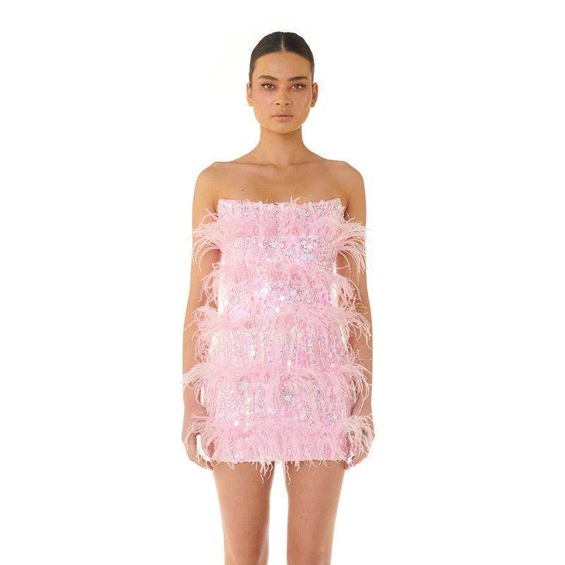 Shania Sequin Feather dress - REBECATHELABEL
