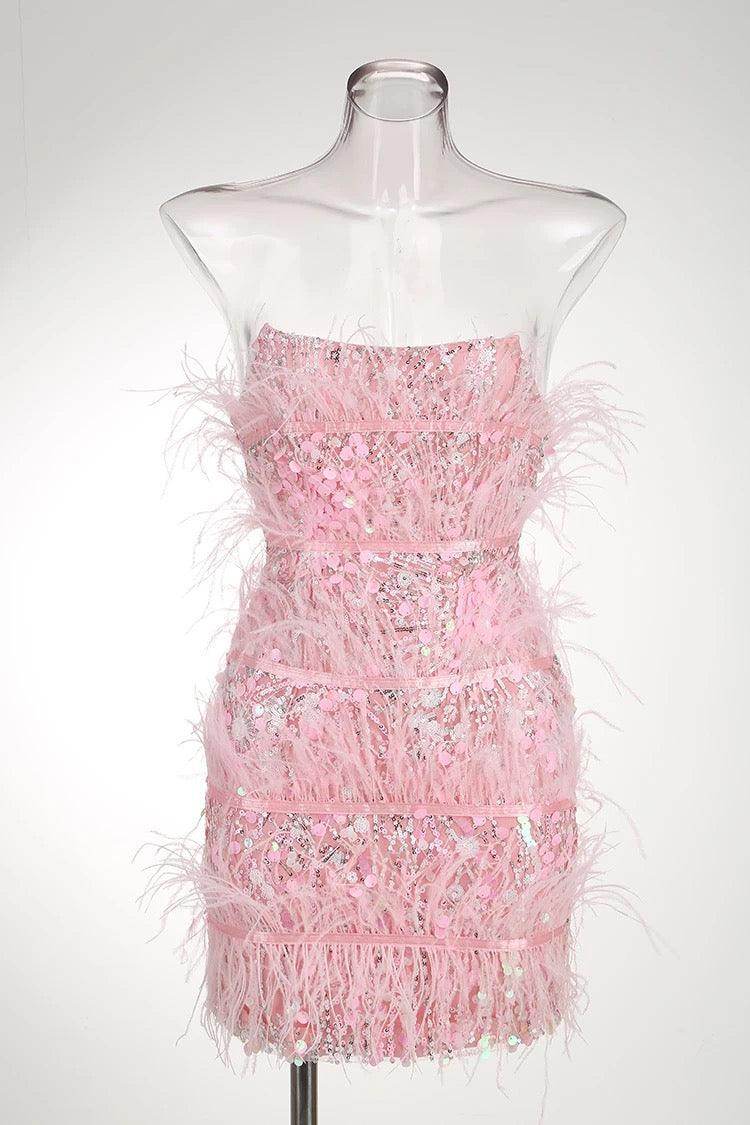Shania Sequin Feather dress - REBECATHELABEL