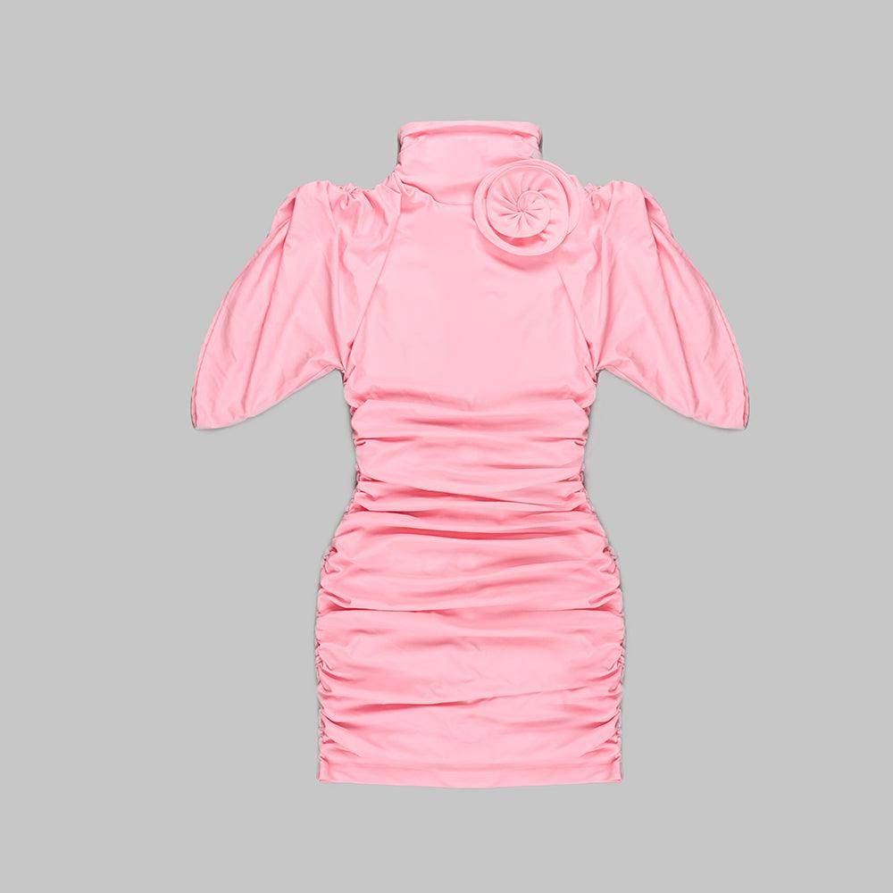 Short Sleeves Draped Mini Dress - REBECATHELABEL