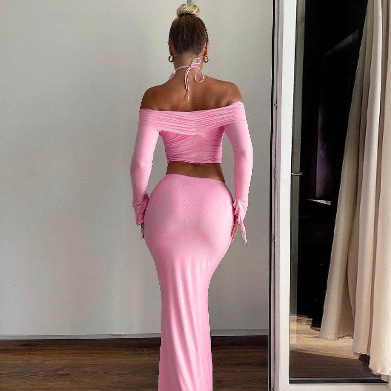 Slash Neck Off Shoulder skirt set - REBECATHELABEL