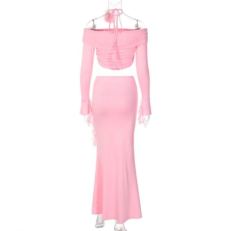 Slash Neck Off Shoulder skirt set - REBECATHELABEL