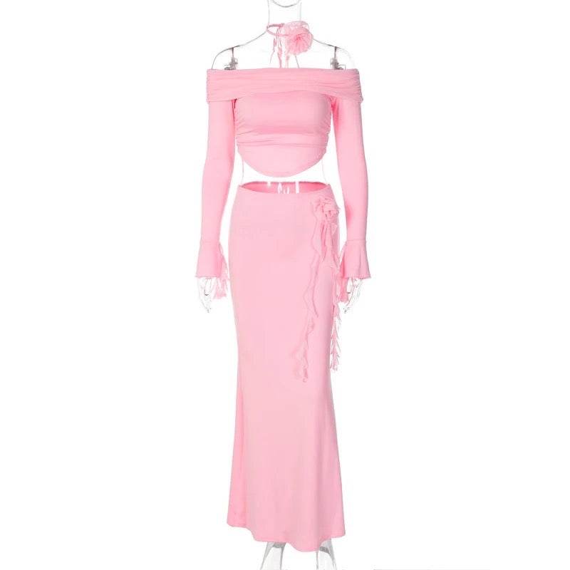 Slash Neck Off Shoulder skirt set - REBECATHELABEL