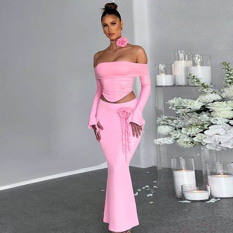 Slash Neck Off Shoulder skirt set - REBECATHELABEL