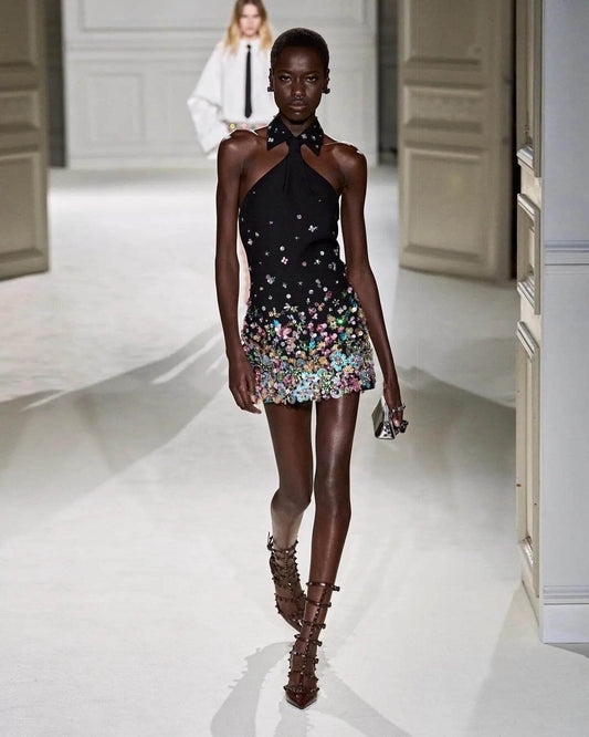 Sleeveless Backless Sequins Colorful Flower Tight Mini Bandage Dress - REBECATHELABEL