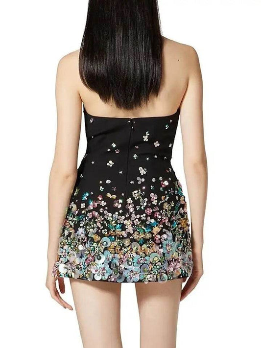 Sleeveless Backless Sequins Colorful Flower Tight Mini Bandage Dress - REBECATHELABEL