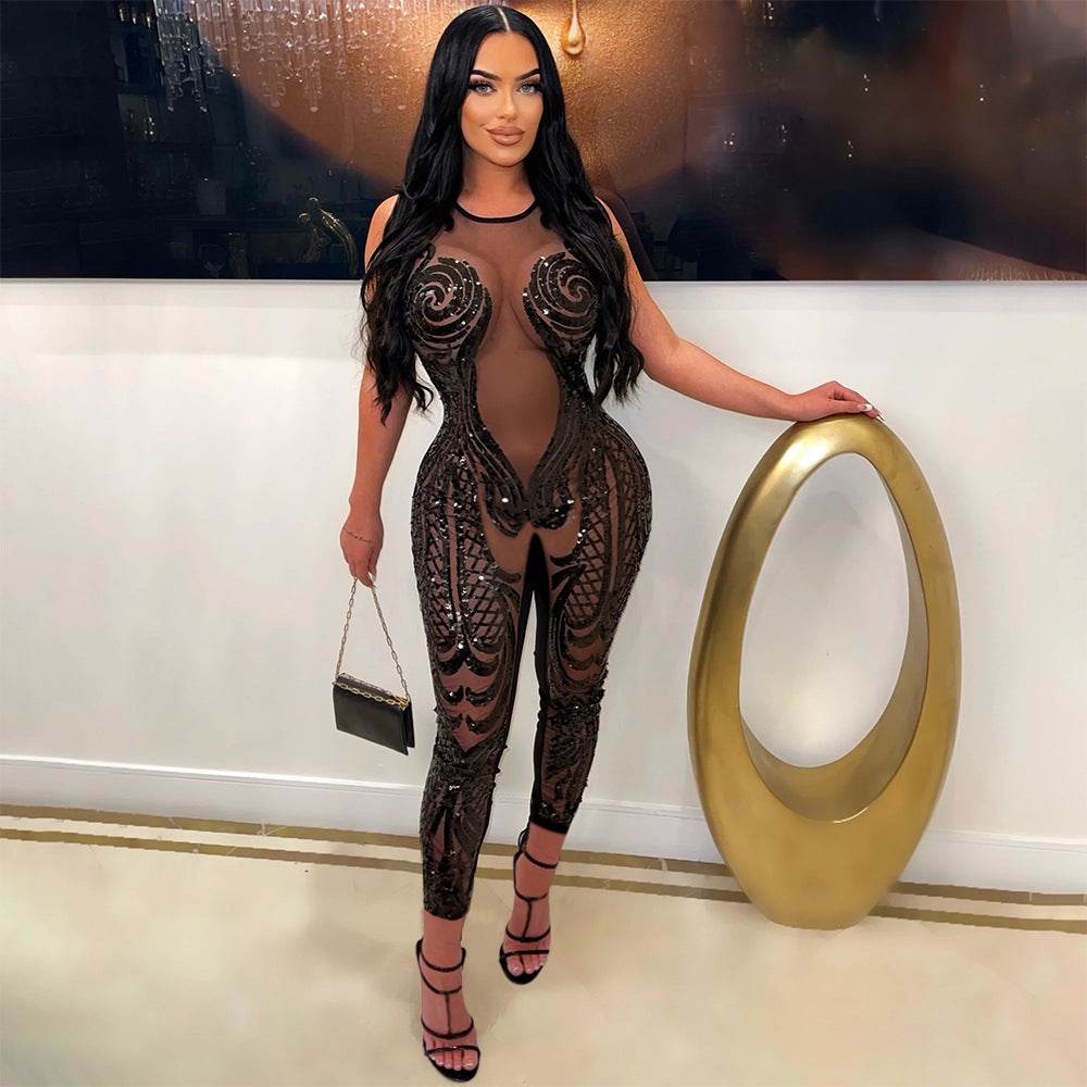 Sleeveless Round Neck See Through Jumpsuit - REBECATHELABEL