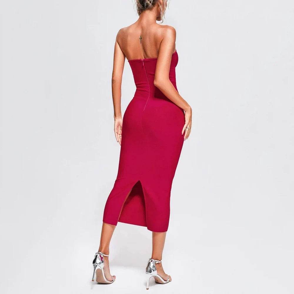 Sleeveless Solid Hollow Fit Midi Bandage Dress - REBECATHELABEL