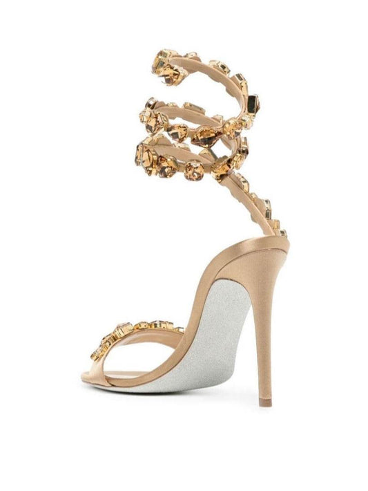 Snake Rhinestone Sandals In Gold - REBECATHELABEL