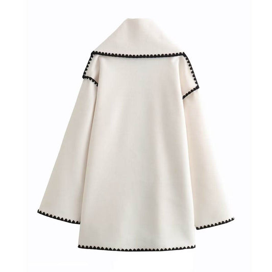 Solid Color Scarf Stitching Woolen Coat - REBECATHELABEL