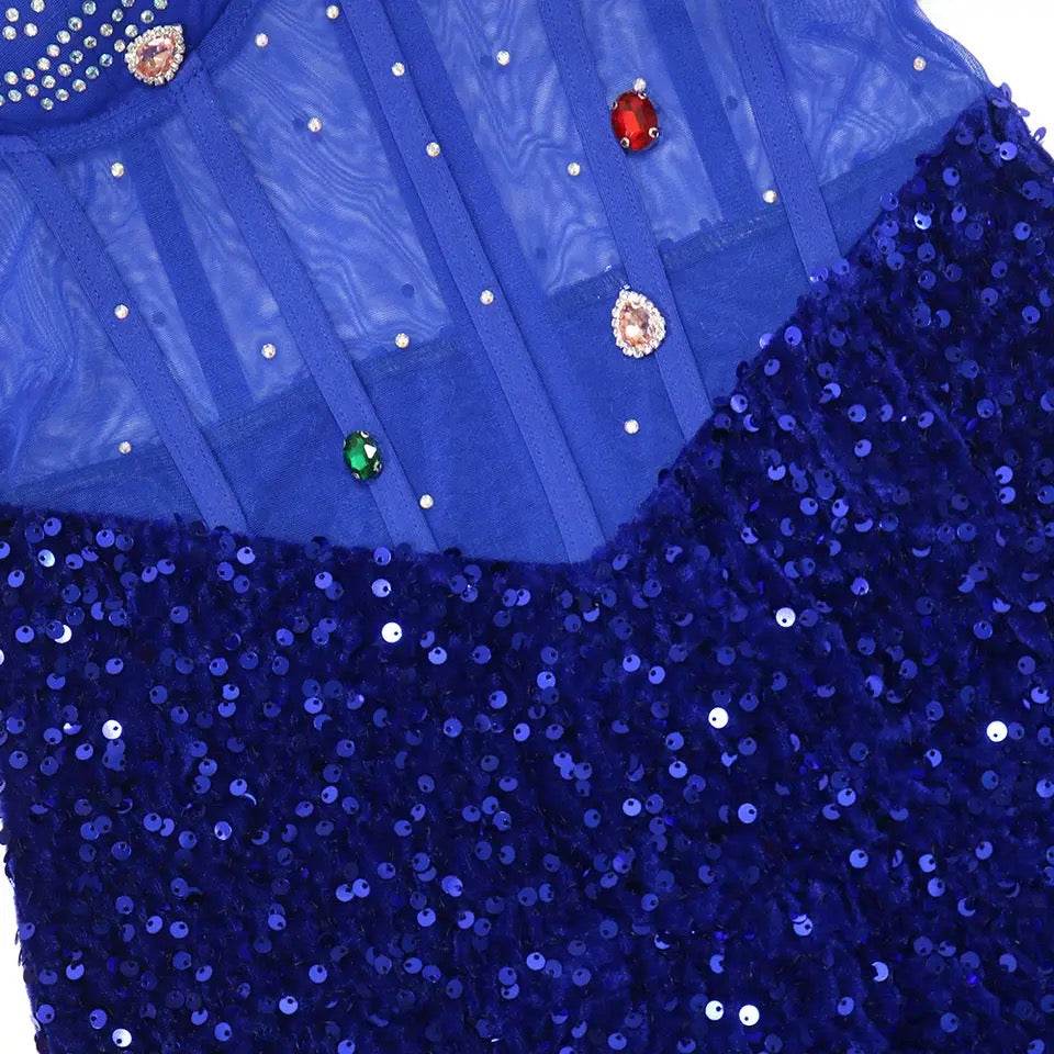 Solid Rhinestones Sequins Spaghetti Strap dress - REBECATHELABEL