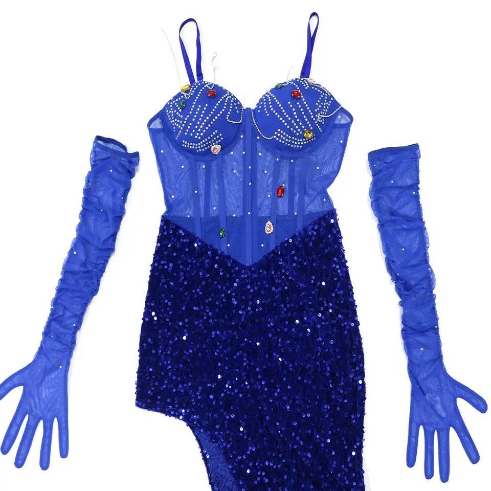 Solid Rhinestones Sequins Spaghetti Strap dress - REBECATHELABEL