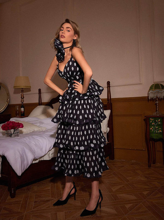 Spaghetti Dot Tiered Dress - REBECATHELABEL