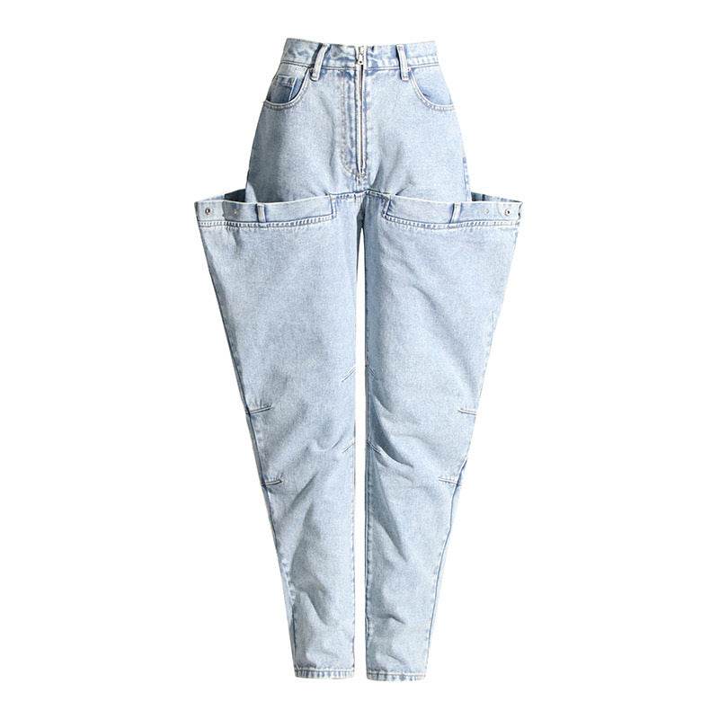 Stitching High Waist Slimming Skinny Jeans - REBECATHELABEL